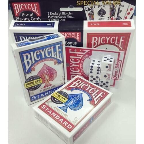 Bicycle Standard Index Playing Cards Red&Blue Rider Back Deck with 5 Bonus Dice USPCC Poker Magic Trick Props