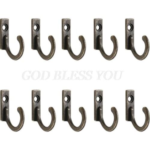 10 Pcs Storage Rack Single Prong Hook Bronze Silver for Coats Hats Cloth Hanger Towels Keys Mini Size Wall Cloth Hanger