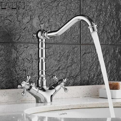 Vidric Deck Mounted Faucets Bathroom Basin Sink Mixer Tap Dual Handle Hot Cold Faucet Chrome Finished Copper Crane EL9121