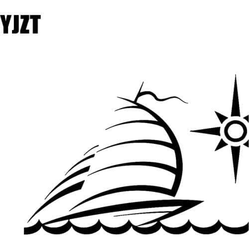 YJZT 17.5CM*12.5CM Vinyl Car Sticker Decal Yacht Sailing Ship Sea Wave Compass Black/Silver C10-01786
