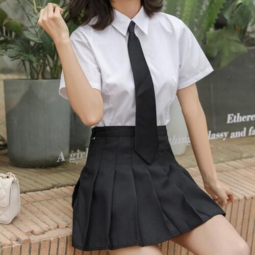 Charm young XS-XXL Pure Autumn Summer Shirt Skirt High Waist Stitching Student Pleated Shirt Skirts Women Cute Sweet Girls 2021
