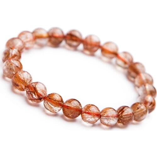 Genuine Natural Copper Hair Rutilated Quartz Crystal Women Stretch Charm Bracelet 8mm