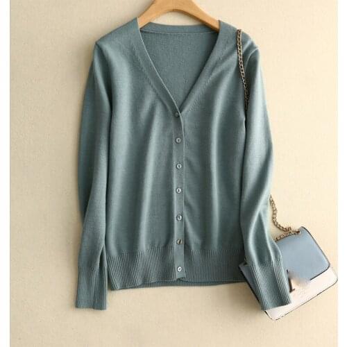 2021 New V-neck Long Sleeve Cardigan Women Knitted Basic Sweater Spring Autumn Female Cardigan Ladies Jumpers