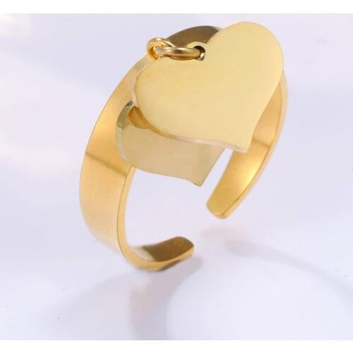 2020 New Trendy Wedding Ring Stainless Steel Two Hearts Gold Color Width 4mm Finger Rings for Women Accessories Anillos Jewelry