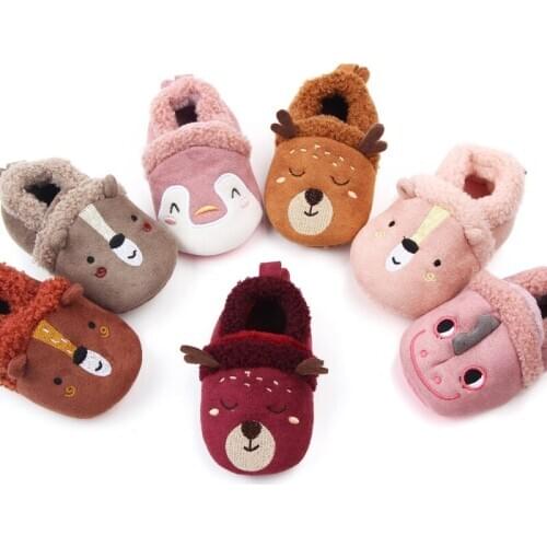 Winter Warm Baby First Walkers Infant Baby Girl Boy Anti-slip Shoes Cartoon Animals Newborn Slipper Shoes 0-18 Months