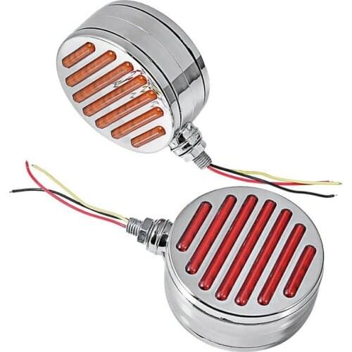 2 Pcs Double Face Light 4Inch Round Red Amber with Housing Chrome for TRUCK FENDER TAIL CORNER TURN SIGNAL BRAKE LAMP