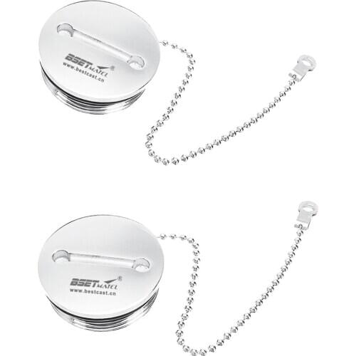 2Pcs Stainless Steel Marine 2" Boat Deck Fill Cap with Chain Fuel Water Gas