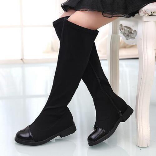 2018 Girls Boots Leather High Boots For Kids Girls Fashion Winter Boots Children Warm Winter Shoes Girls Black White