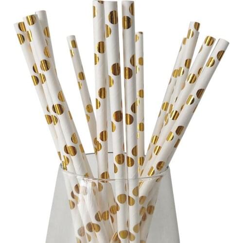 50PCS Gold foil paper straws wedding decoration mixed stripe Dot Aluminum Straws baby shower birthday party supplies adult