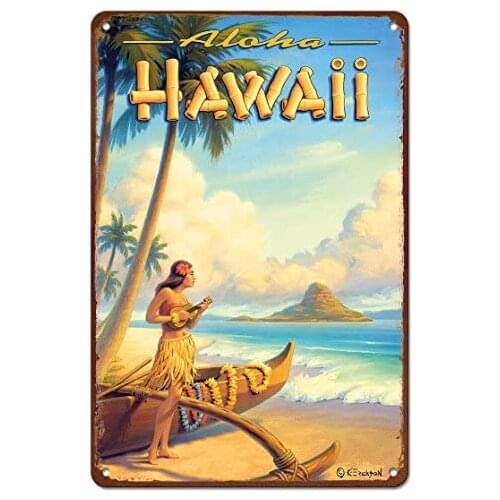 8in x 12in Hawaiian Tin Sign - Aloha Hawaii by Kerne Erickson