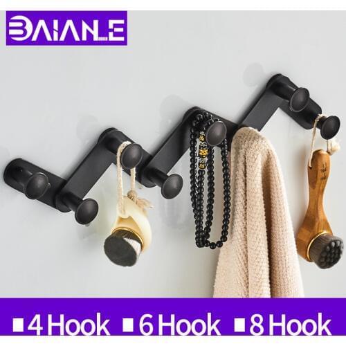 BAIANLE Toilet Coat Hook Black Wall Mount Living Room Corridor Multi Purpose Folding Coat Hook Bedroom Clothes Hook