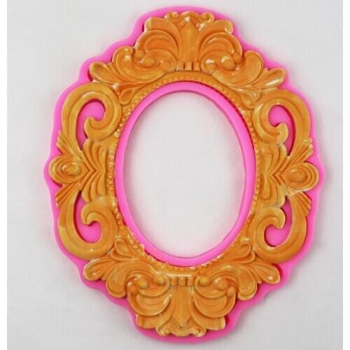 Large European Style Hollow Mirror Frame Fondant Silicone Mold DIY Baking Decoration Ultra Light Clay Mold