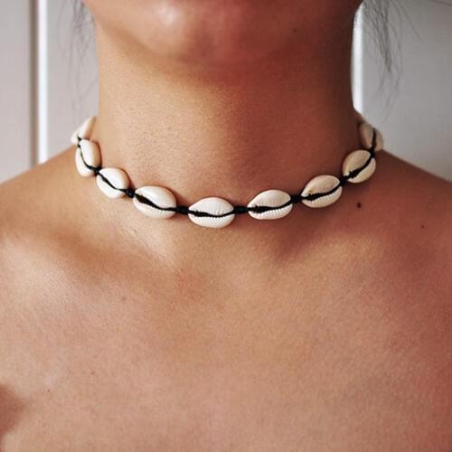Black Rope Chain Natural Seashell Choker Necklace Collar Necklace Shell Choker Necklace for Summer Beach Jewelry Gift