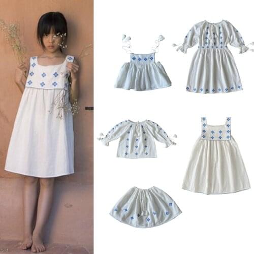 Kids Girls Dress 2021 Summer Embroidery Children Dresses Li Cotton Designer Brand Toddler Baby Sisters Clothes Matching Suit