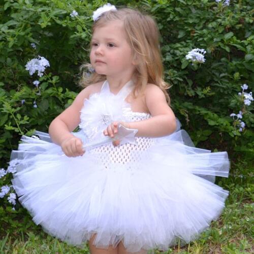 Vintage Rosette Fancy Little Baby Crochet Tutu Dress with Hair Accessories Girls White Princess Wedding Party Dress TS087