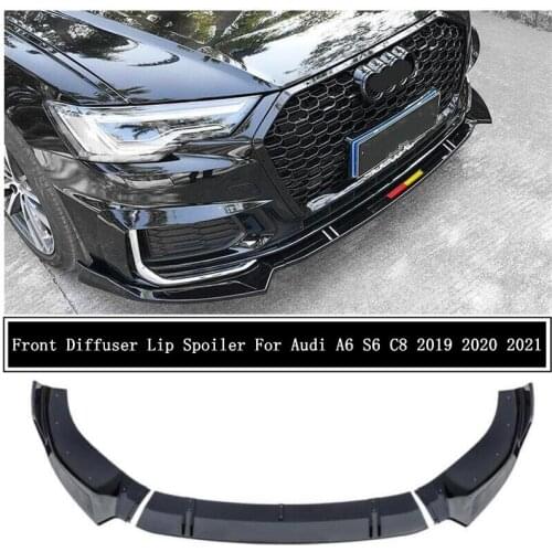 For Audi A6 S6 C8 2019 2020 2021 Front Bumper Diffuser Lip Spoiler High Quality ABS Bright Black Auto Accessories