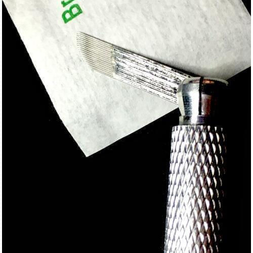 200pcs Stainless Steel Lamina Tebori 17 Pins Microblading Needles for Permanent Makeup Eyebrow Tattoo Needle for Manual Pen