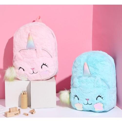 Kawaii Girls Unicorn Backpacks 3D Cartoon Plush Schoolbags Kindergarten Animal Unicorn Plush School Bags Kids Girls Friend Gift