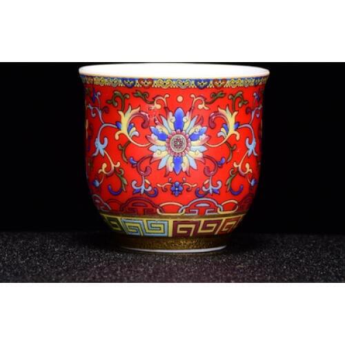 Jingdezhen Ceramic Small Teacup Pastel Enamel Painting Lotus Master Cup Kung Fu Black Tea Jin Jun Mei Single Tea Bowl Teaware