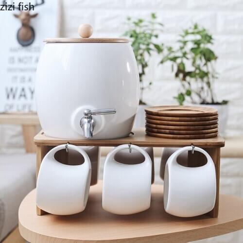 Ceramic Cold Kettle 6 Cups High Temperature Resistant Large Capacity 2.3L Cold Kettle Cup Living Room Cold Kettle Set