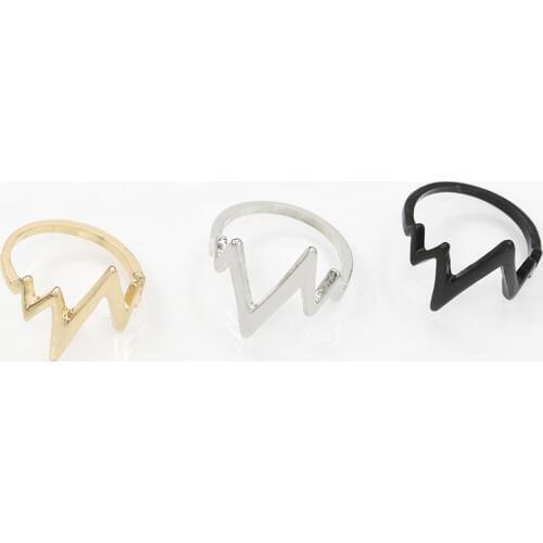 ECG electrocardiogram Shape Simple Modern Style Rings Silver Plated Golden Black Fashion Ring for Women Men