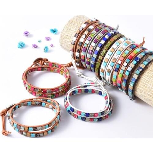 Leather Bracelets Bundles Accessories Boho Jewelry Decoration of Natural Stone Hippie Gifts Wrap Bracelet Summer Women Fashion