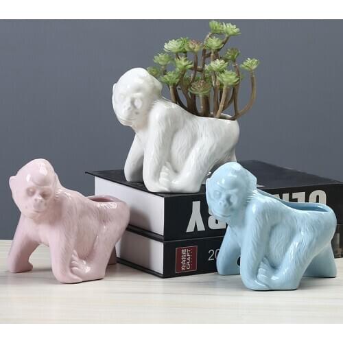 Creative Ceramic Cartoon Animal Flower Pot Home Living Room Wine Cabinet Desktop Succulents Plant Potted Garden Bonsai Pot Decor