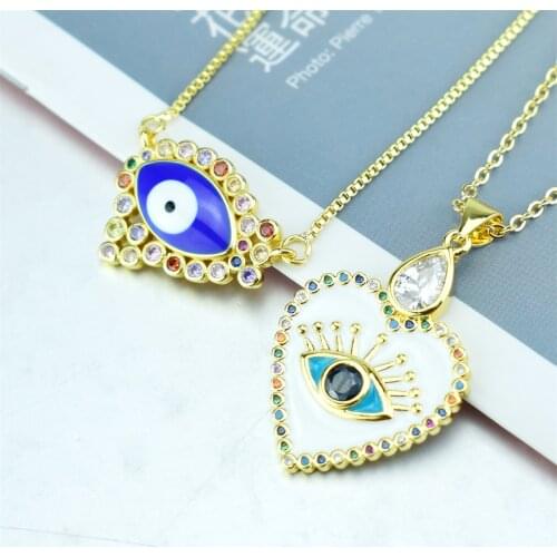 2021 Hot Sale AAA Cubic Zirconia Copper Pendant Necklace Heart Shape Evil Eye Necklace 28 Styles Choice Women Jewelry