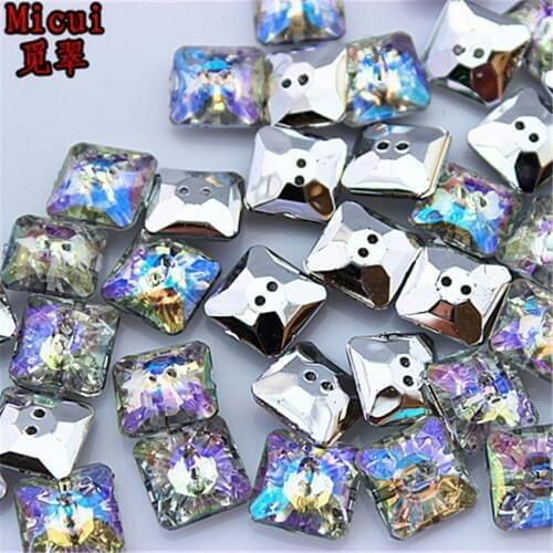 Micui 100pcs 12mm Sewing Crystal AB Color Sew On Acrylic Rhinestones Square Shape Strass Crystals Stons Decorations ZZ434