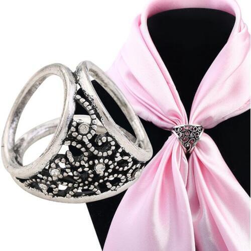 Fashion Triple-Rings Scarf Ring Buckle Engraved Slide Buckle Silk Scarf Clasp Clips Clothing Wrap Holder for Women Lady Girls