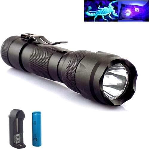 Powerful Uv Flashlight Purple Linternas 395nm Led Flash Torch Light Lamp Ultra Violet Ultraviolet Lamp + 18650 Battery +Charger