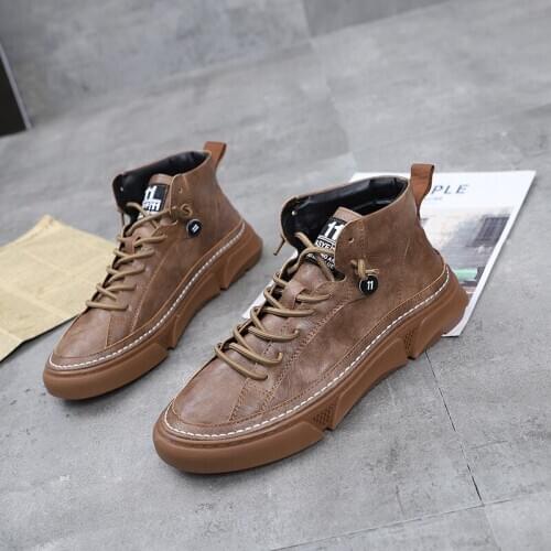 2019 Autumn Winter Sneakers Men Black Shoes Leather High Top With Warm Casual classic Comfortable Male Footwear R6-13
