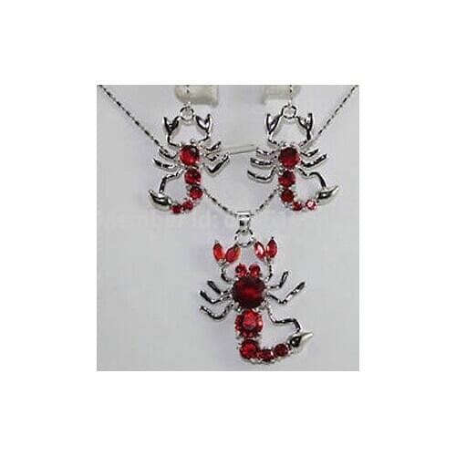 Red Zircon Scorpion Shaped Pendant Earrings Set