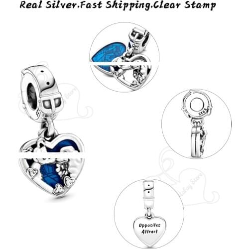 Real 925 Sterling Silver Beads Heart Dangles Fits Pdora Bracelets Bangles Necklaces Jewelry DIY Making