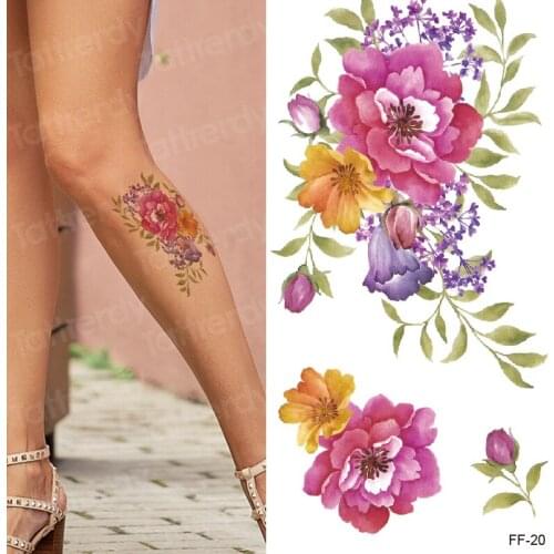 New Waterproof Temporary Tattoo Sticker Old School Peony Rose Lotus Flash Tattoos Flower Lace Body Art Arm Fake Tatoo Women Men