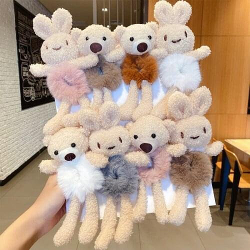 2021 New Women Cute Plush Bear Rabbit Scrunchie Ponytail Hair Tie Elastic Hair Bands Girls Headband Hair Accessories