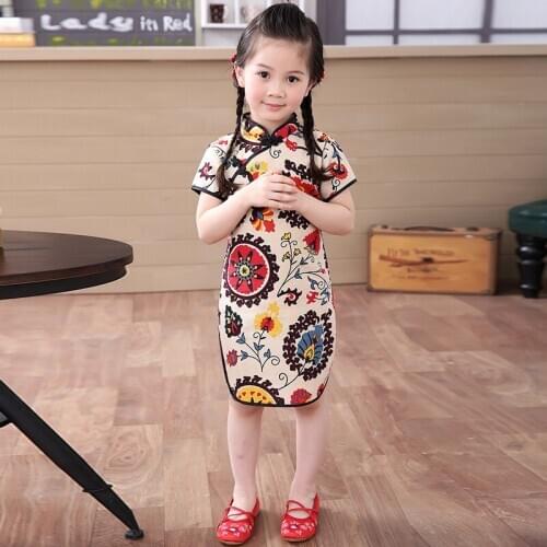 Baby Girls New Print Baby Qipao Girl Dress Chi-Pao Cheongsam Christmas Chinese Kids Dresses Girls Clothing Princess Dress