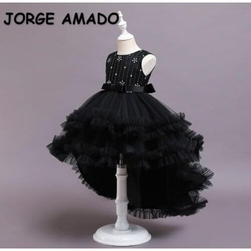 2021 New Summer Teenagers Girls Dress Sleeveless Solid Color High Low Princess Dress Piano Performance Kid Clothes E5811