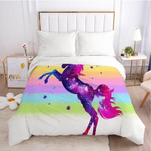 Unicorn Cartoon Duvet Cover with Zipper Comforter/Quilt/Blanket Case 140x200 Queen 3D Bedding For Baby Kids Child Girls Boys