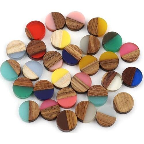 10mm Natrual Wood Effect Colorful Resin Dome Seals Cabochon Round At Random Color DIY Making Earrings Jewelry Findings,10 PCs