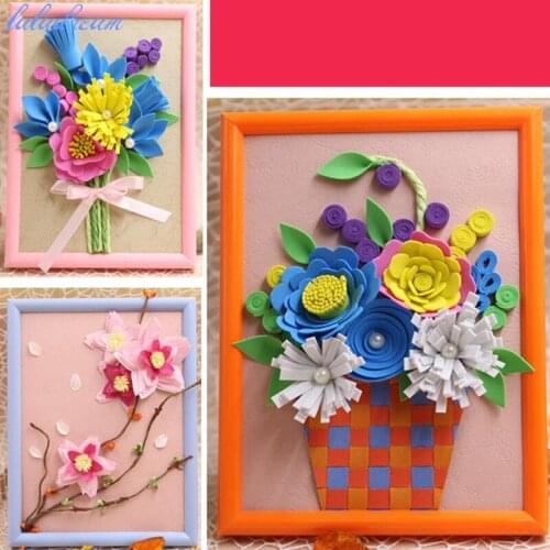 Different kinds colour flower 3D puzzle DIY eva Material package flower photo frame children hand-made gifts educational toy