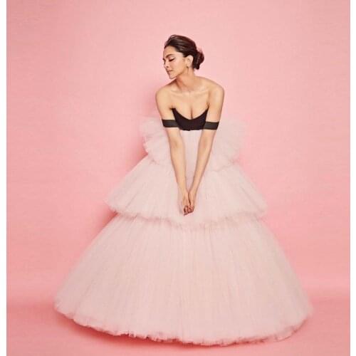 Pink Sexy Elegant Women Dresses Young Lady Strapless Ruffles Tulle Ribbon Trim Ball Gown Custom Made
