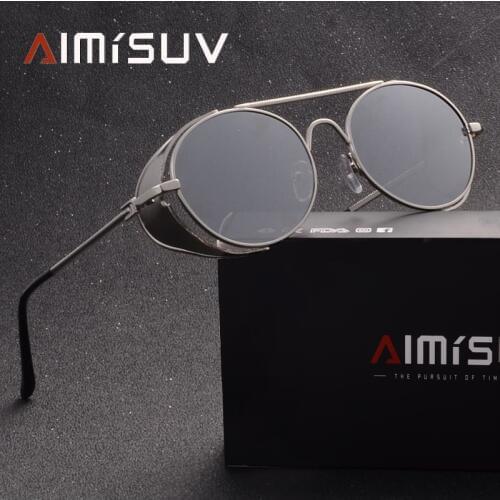 AIMISUV Vintage Sunglasses Women Steampunk Retro Coating Men Round Sunglasses Brand Designer Punk Glasses UV400