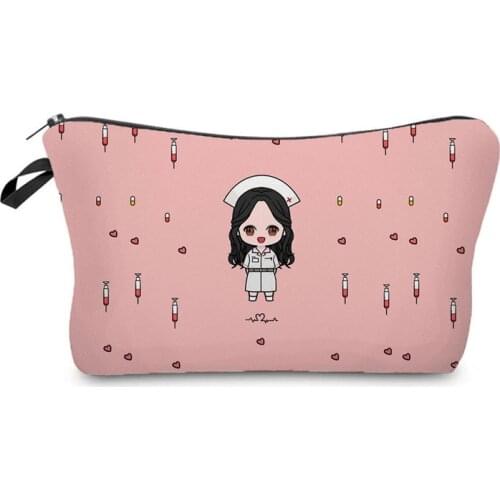Long Hair Nurse Cartoon Printing Makeup Bag Portable Women Pretty Lovely Cosmetic Bag Student High Quality Polyester Pencil Case