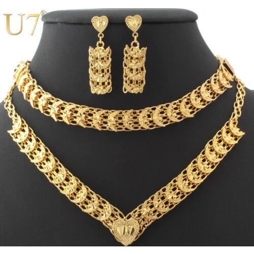 U7 Dubai Gold Color Fashion Jewelry Star & Moon Necklace Set For Women Necklace Earrings Bracelet Jewelry Sets S453