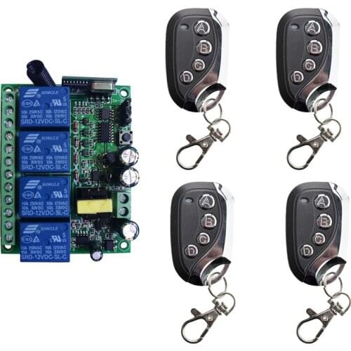 Smart Home AC 220V 4CH 4 CH Wireless Remote Control LED Light Bulb Switch Relay Output Radio Receiver Module and Transmitter