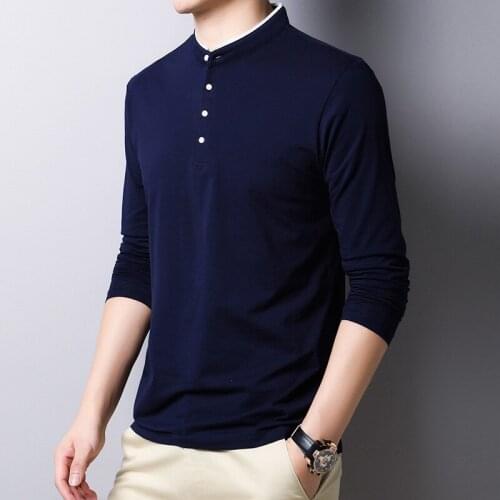 High-quality Luxury Mens T-shirts Mens Long-sleeved T-shirts Mens Stand-up Collar Cotton Tops POLO Shirts for Men