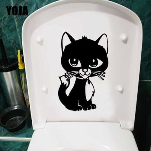YOJA 15.5X24.3CM Toilet Decal Pet Cat Cute Funny Animal Home Decoration Wall Stickers T5-0098