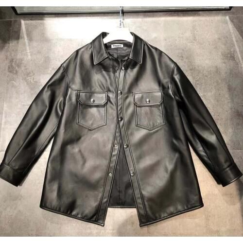 Women sheepskin ladies genuine real sheep leather shirt