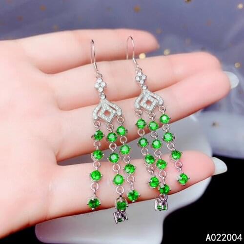 KJJEAXCMY Fine Jewelry 925 sterling silver inlaid natural diopside female earrings Eardrop trendy support detection